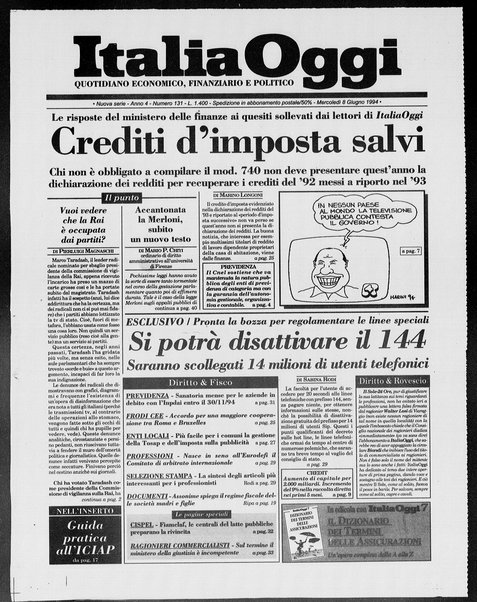 Italia oggi : quotidiano di economia finanza e politica